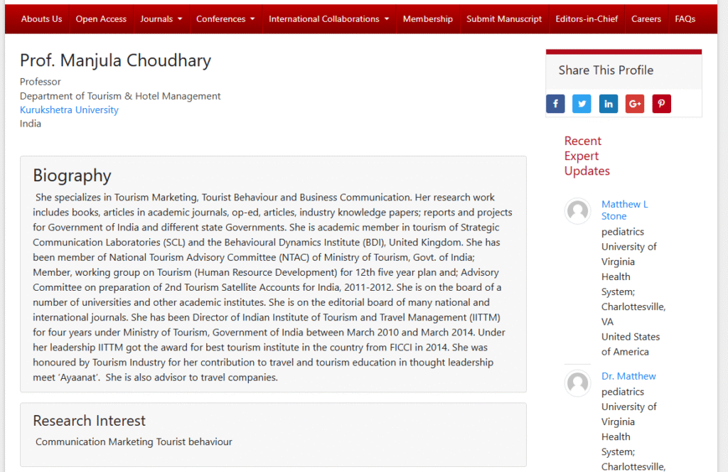 Prof. Manjula Chaudhary Biography