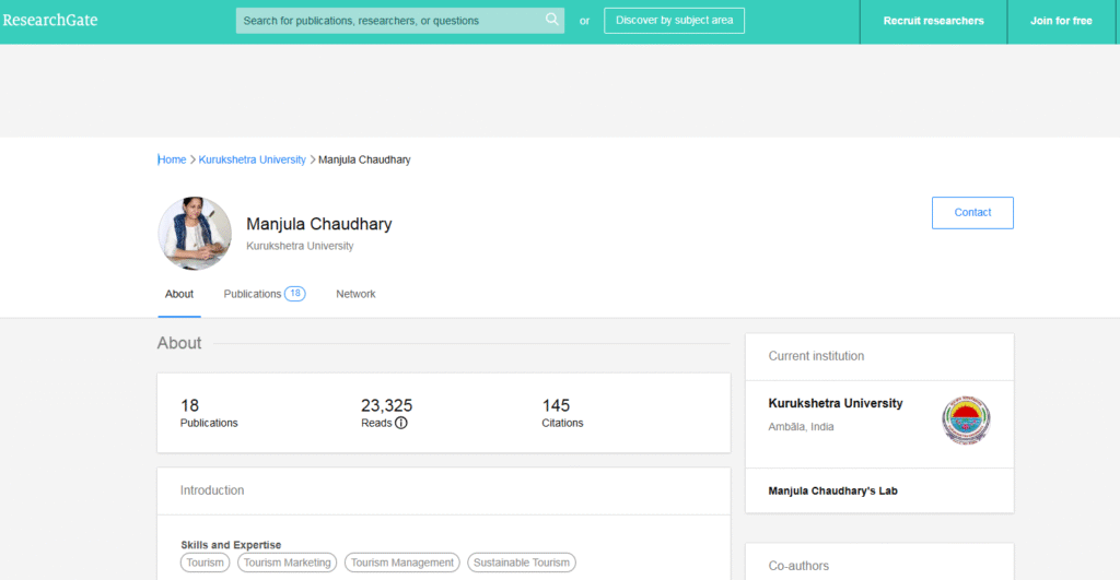 Prof. Manjula Chaudhary ReserachGate Publications